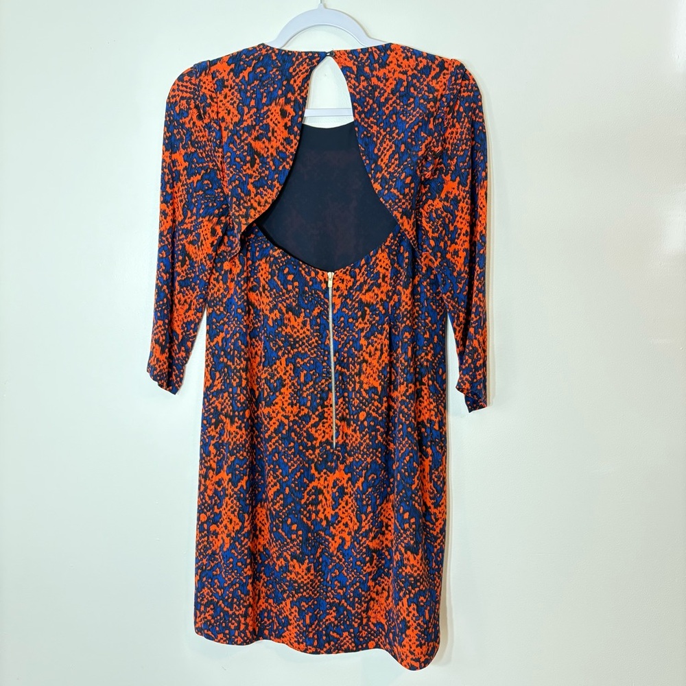 Sandro Blue Red Abstract Open Back Dress Sz 4 - Picture 3 of 8